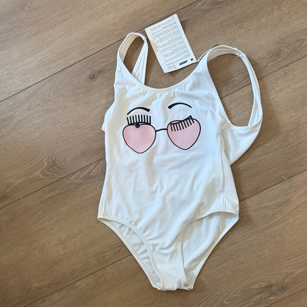 Chiara Ferragni White and Pink One Piece Swimsuit